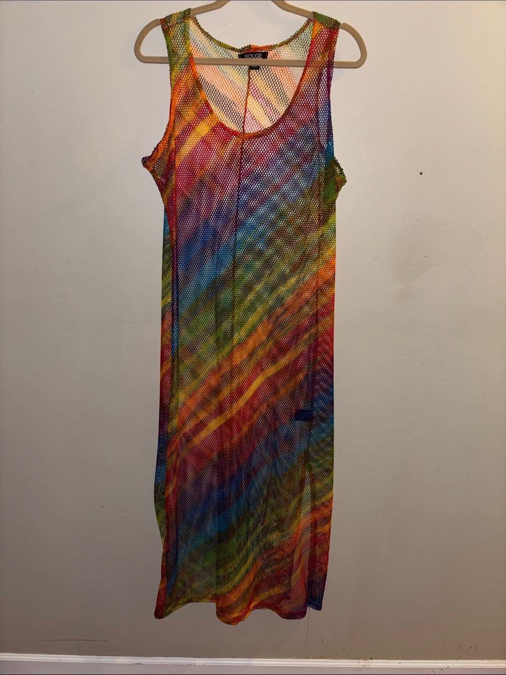 Versatile Rainbow Mesh Swim Coverup Dress - Multicolor 50 inches long